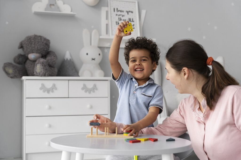 close up child enjoying didactic game