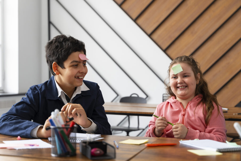 medium shot kids learning school