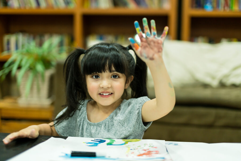 cheerful girl kid enjoy color painting with creativity ideas pre