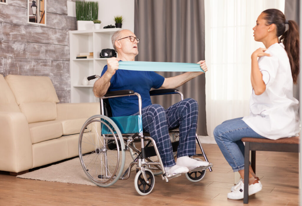 disabled senior patient working out